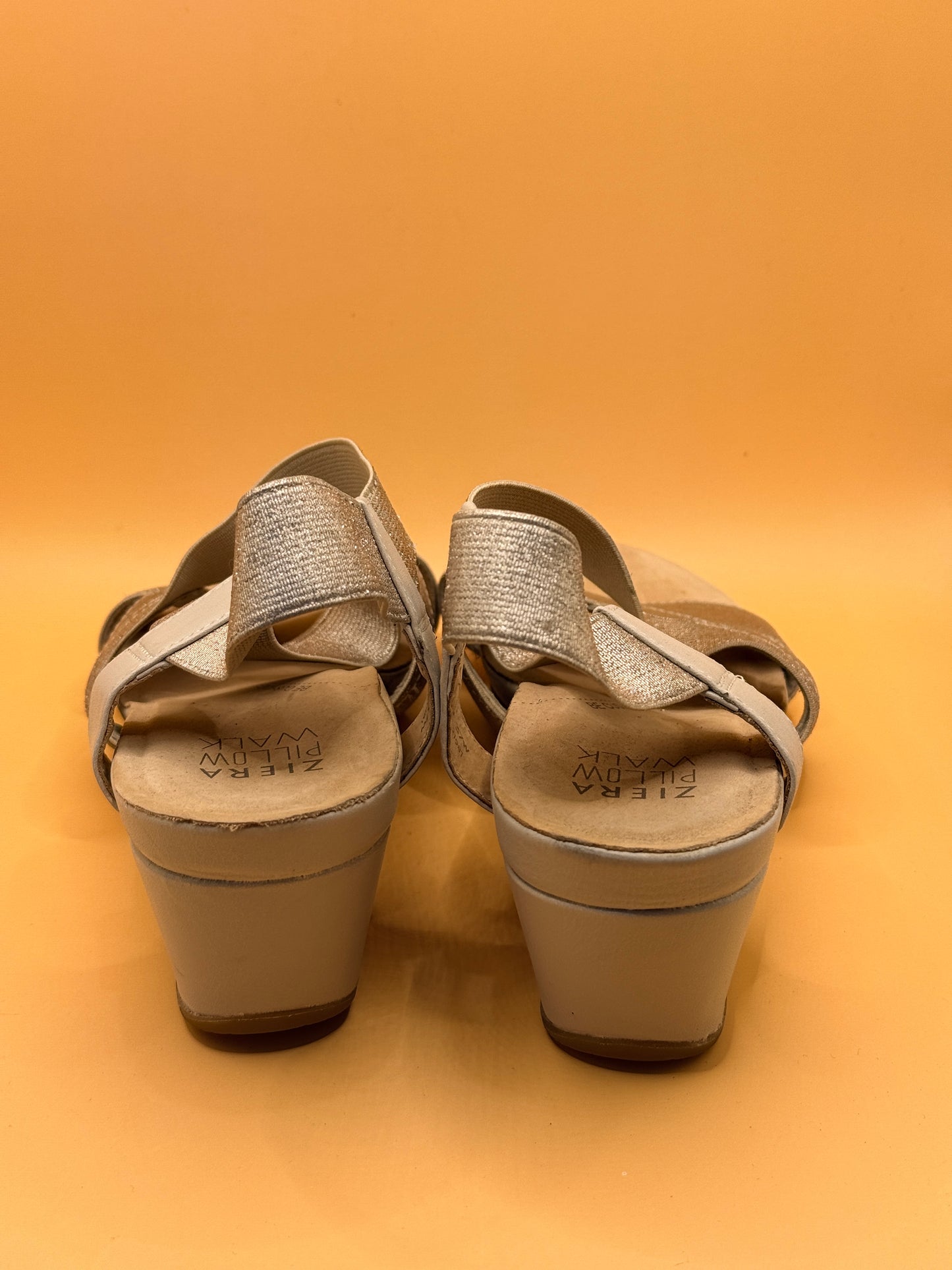 Ziera Ulmer Gold Cross-Strap Sandals, Size 37 (Wide)