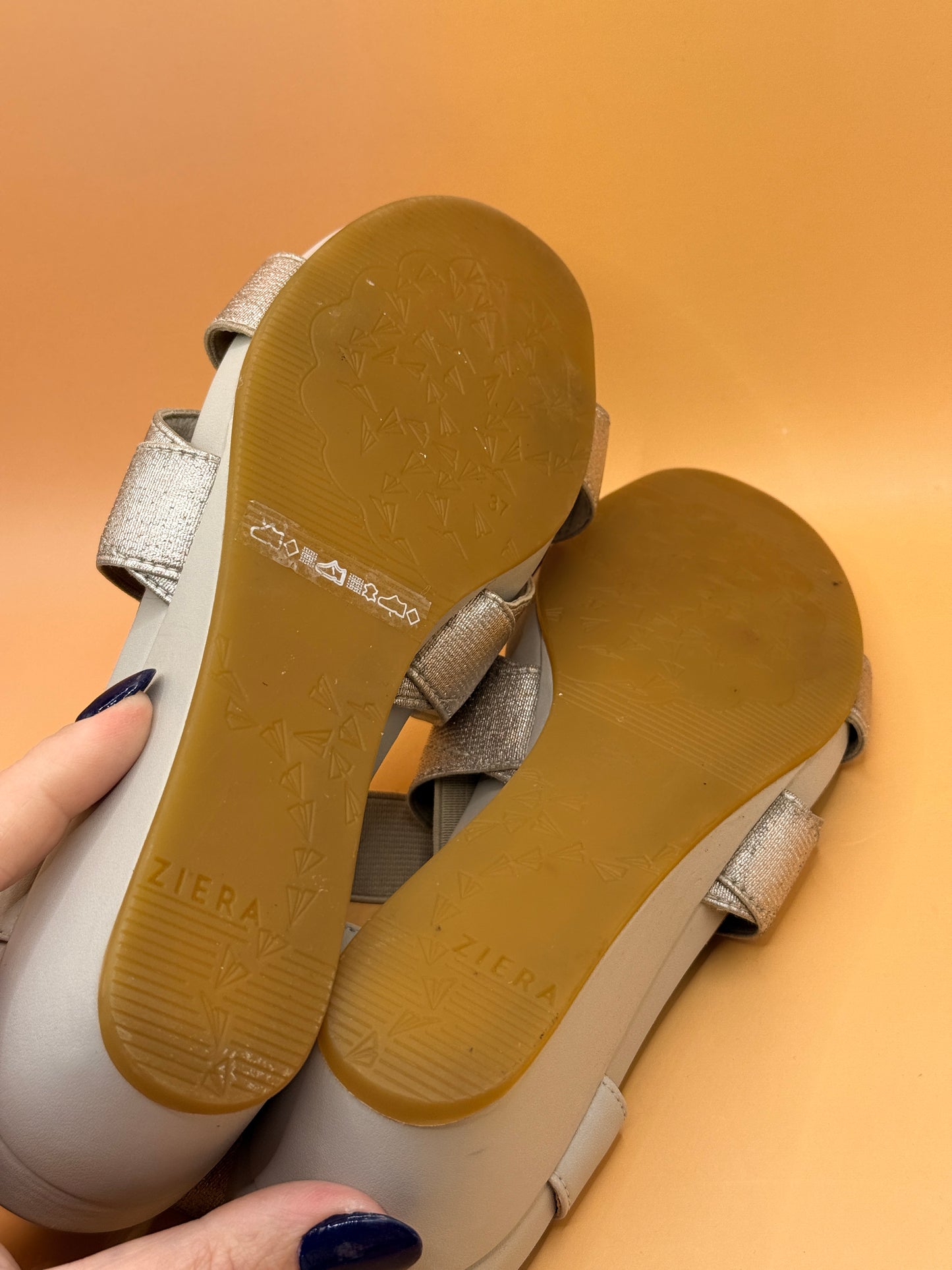 Ziera Ulmer Gold Cross-Strap Sandals, Size 37 (Wide)