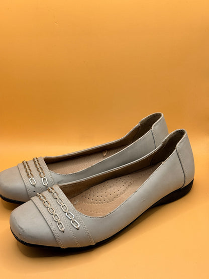 Grosby Connie Grey Chain-Trim Ballet Flats Size 8