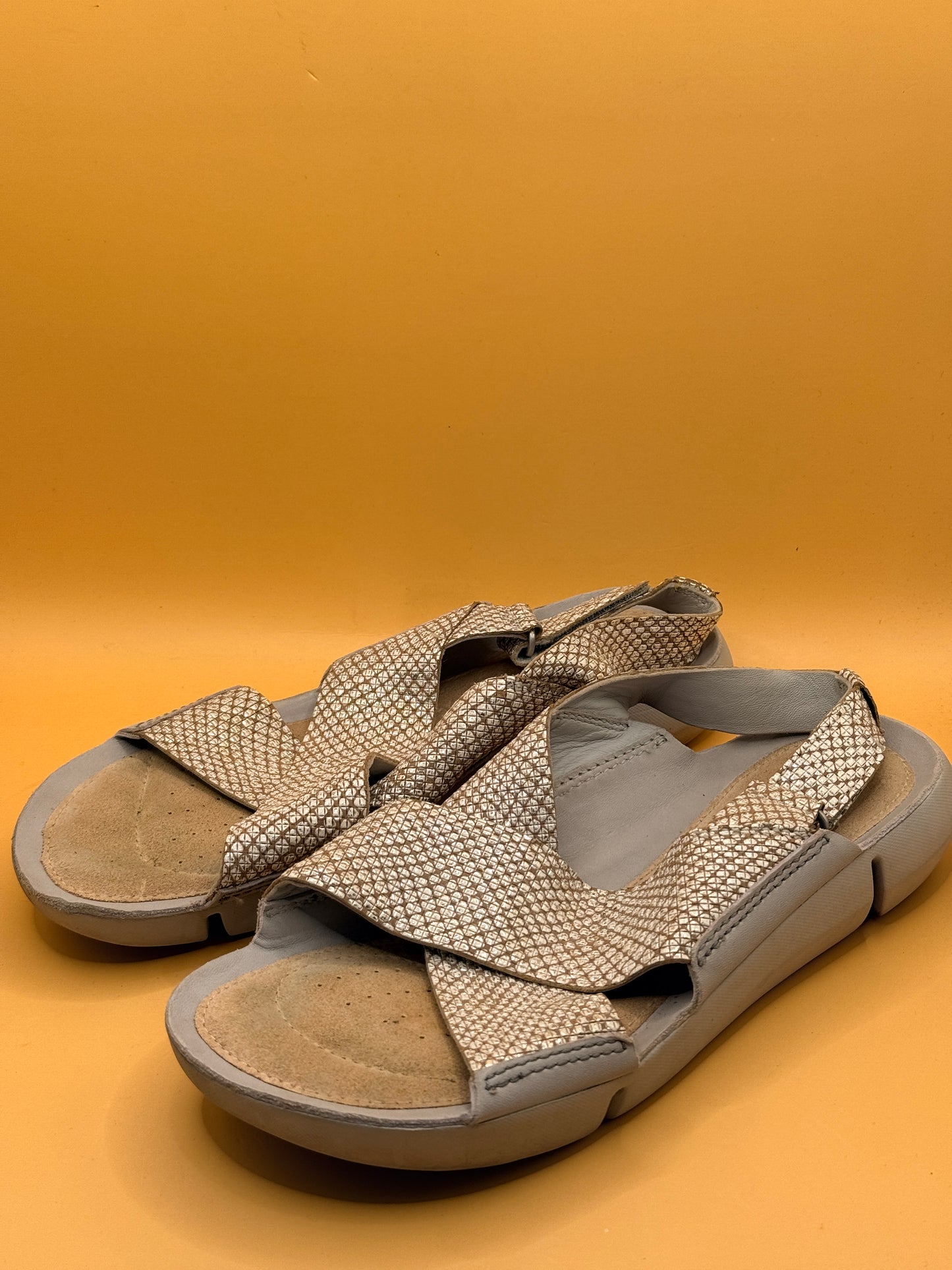 Clarks Tri Genic Metallic Snake-Print Sandals - Size 7