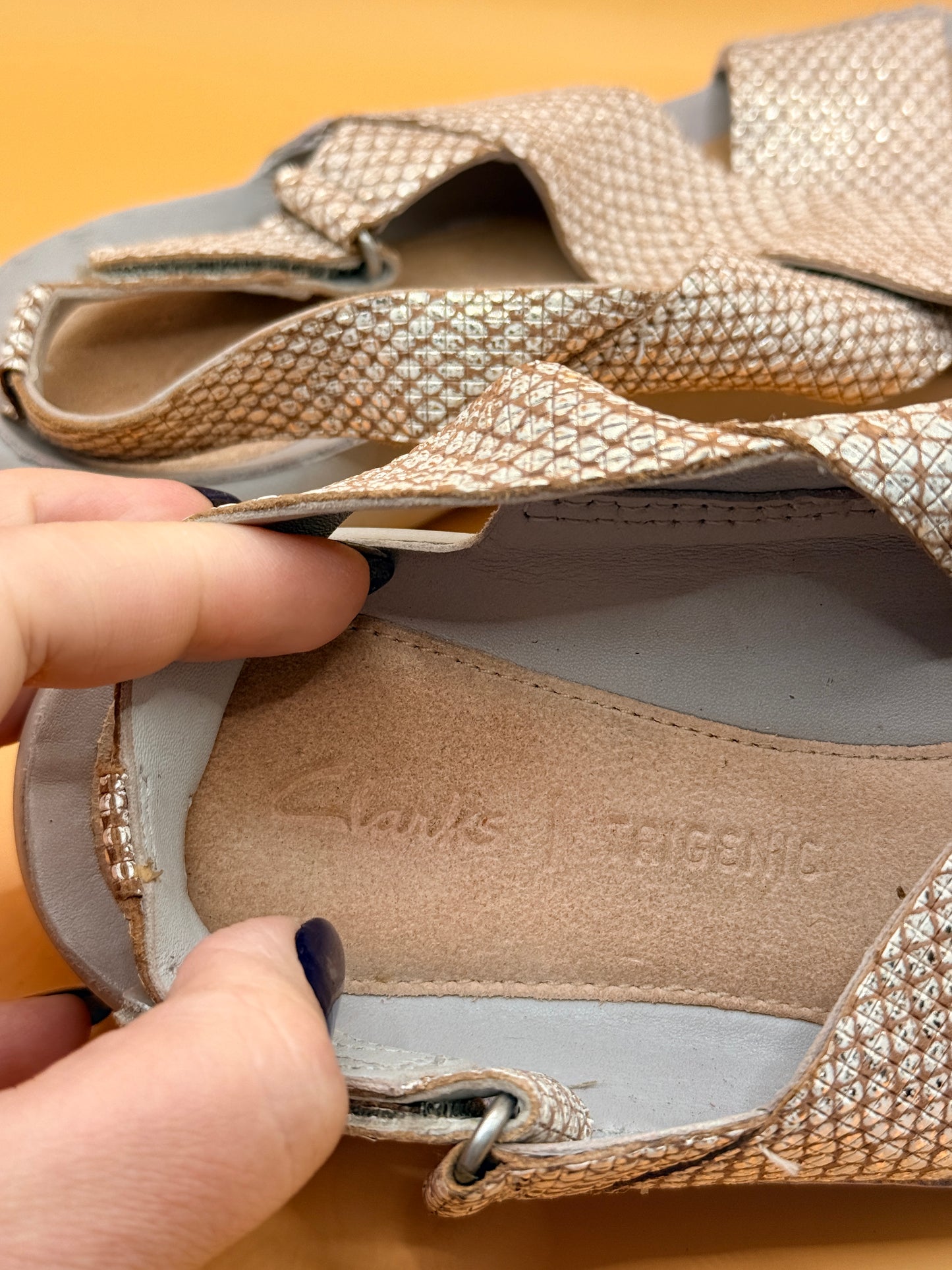 Clarks Tri Genic Metallic Snake-Print Sandals - Size 7