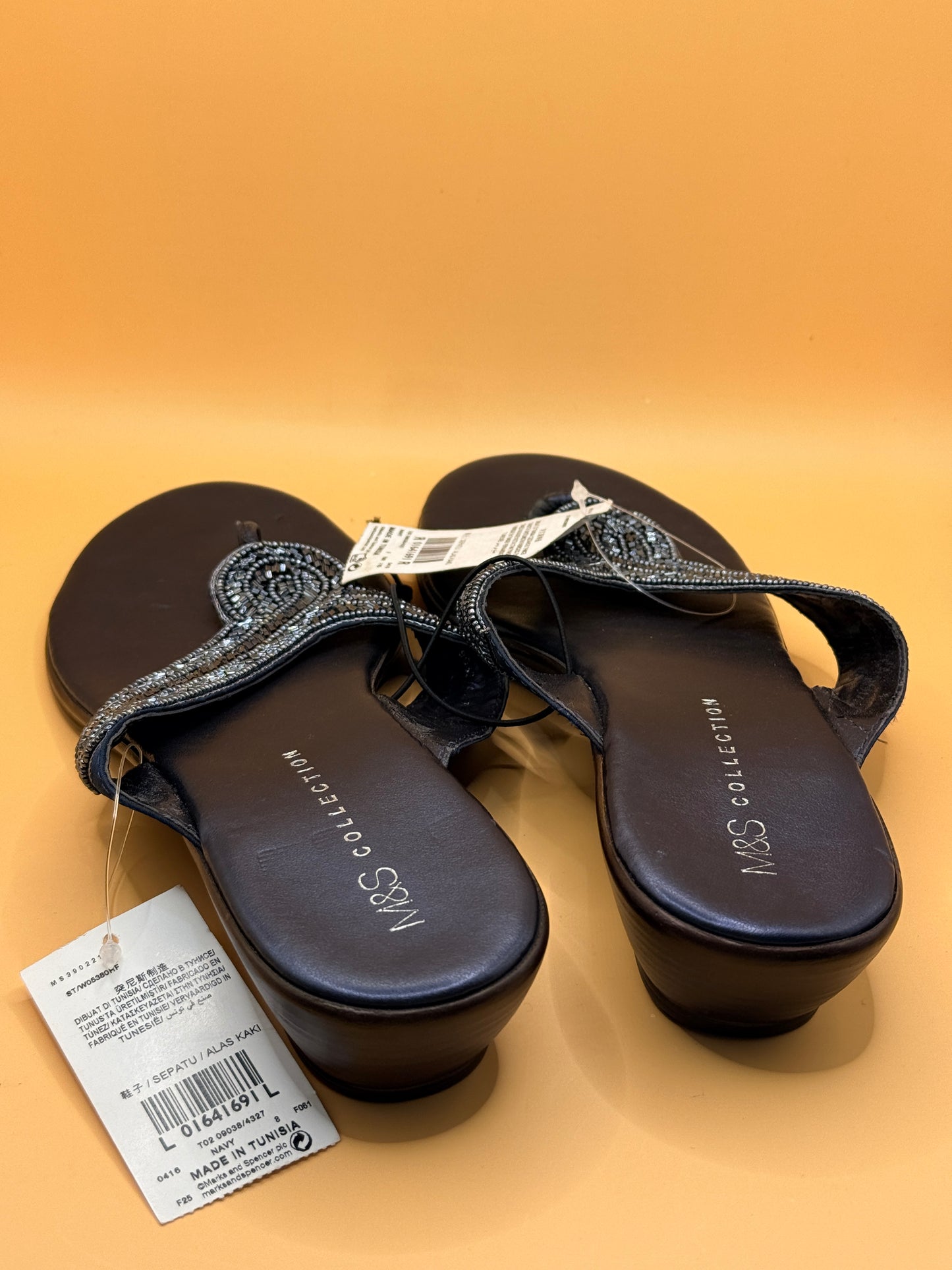 M&S Collection Navy Beaded Thong Sandals - Size 8