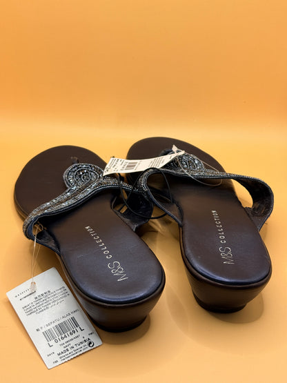 M&S Collection Navy Beaded Thong Sandals - Size 8