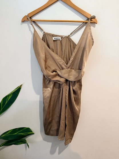 REVERSE Bronze Wrap Mini Dress Size S