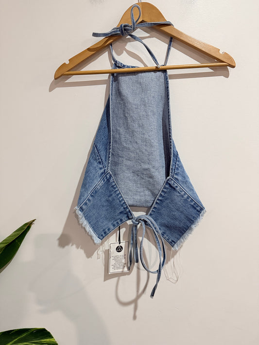 Glassons Riley Vintage Wash Denim Halter Top – Size 8