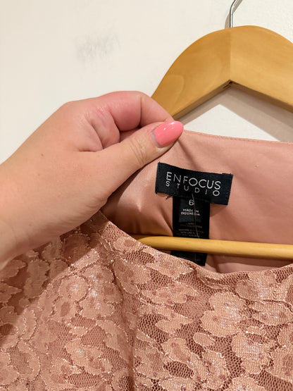 Enfocus Studio Blush Pink Lace Peplum Cocktail Dress Size 6