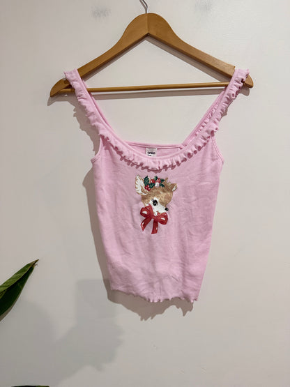 Anko Sleep Pink Christmas Reindeer Ribbed Pyjama Tank Top Size 10