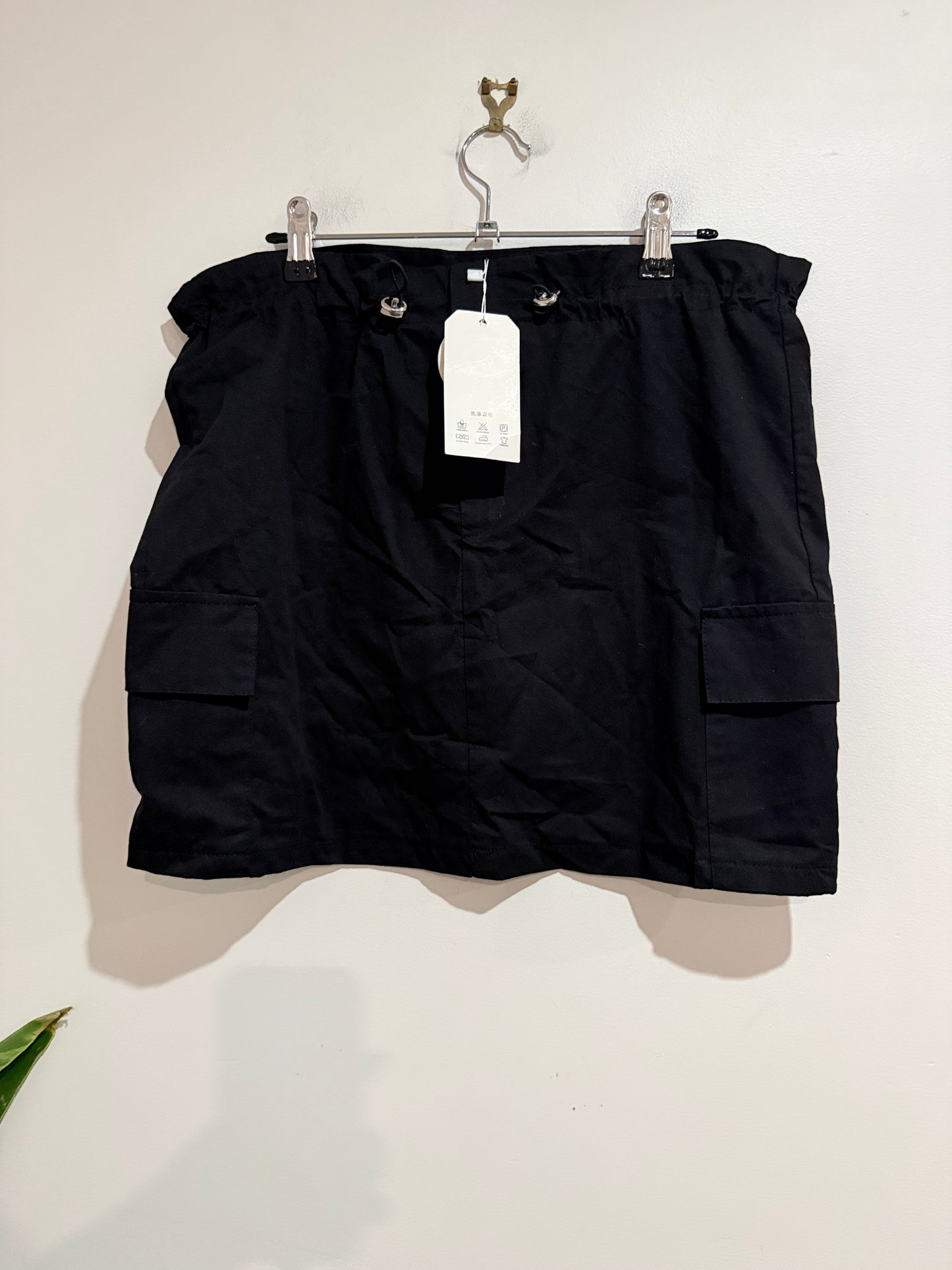 Black Cargo Mini Skirt Utility Pocket Drawstring Waist Size M