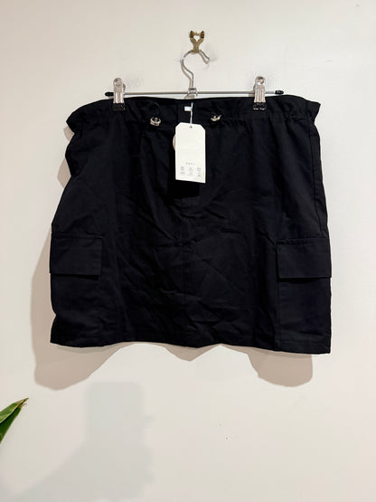 Black Cargo Mini Skirt Utility Pocket Drawstring Waist Size M