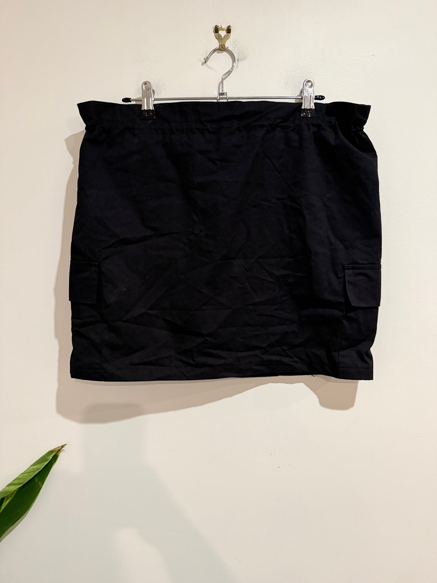 Black Cargo Mini Skirt Utility Pocket Drawstring Waist Size M