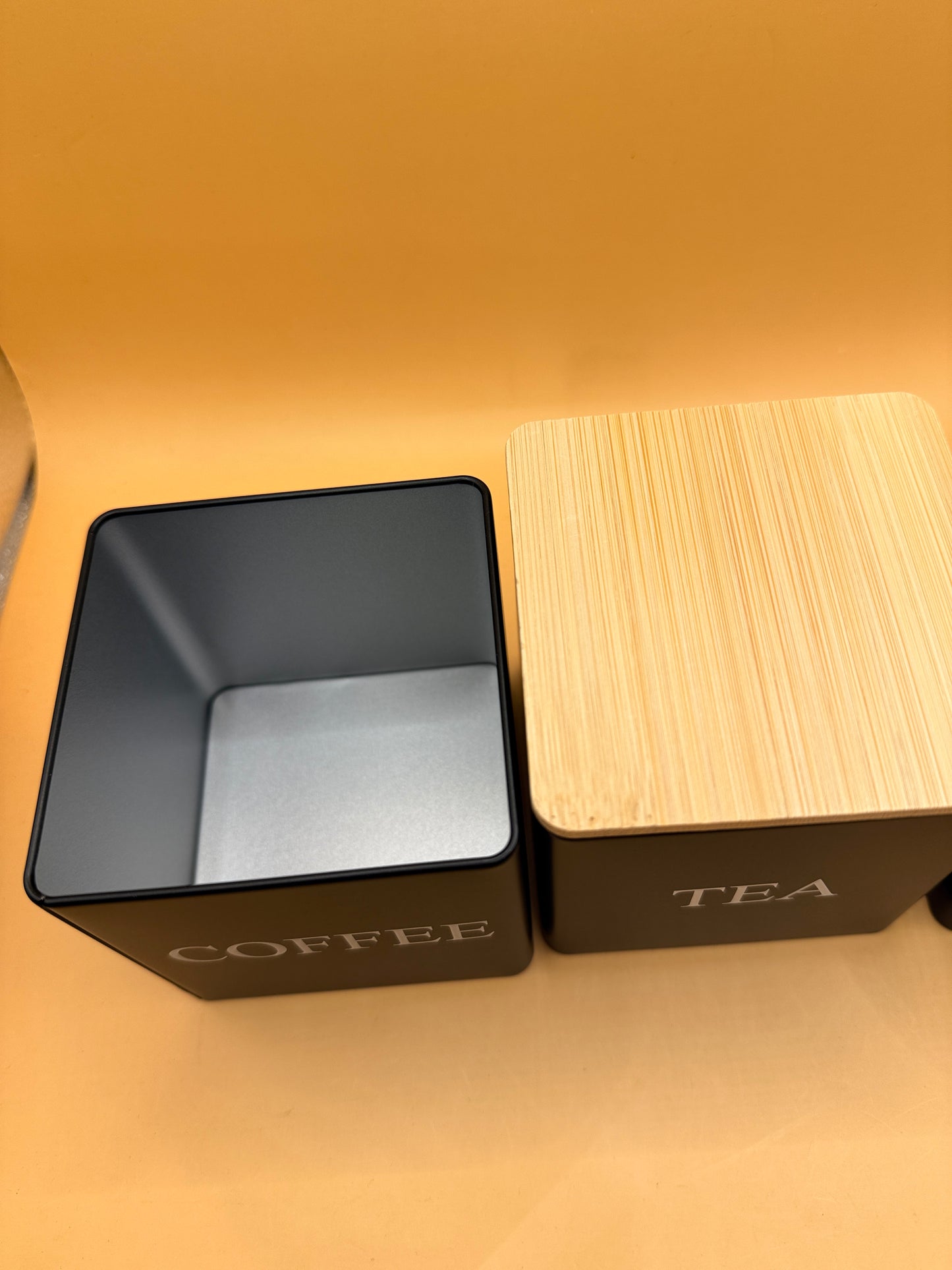 Coffee, Tea & Sugar Canister Set — Black with Bamboo Lids