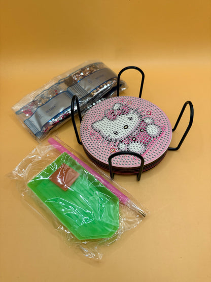 Hello Kitty Diamond Painting Coaster Set — 6 Designs with Rack