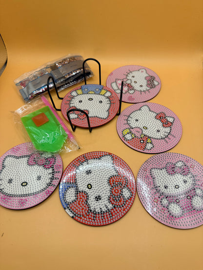 Hello Kitty Diamond Painting Coaster Set — 6 Designs with Rack