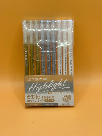 Languo Highlight Metallic Gel Pens — 9 Piece Set (0.6mm)