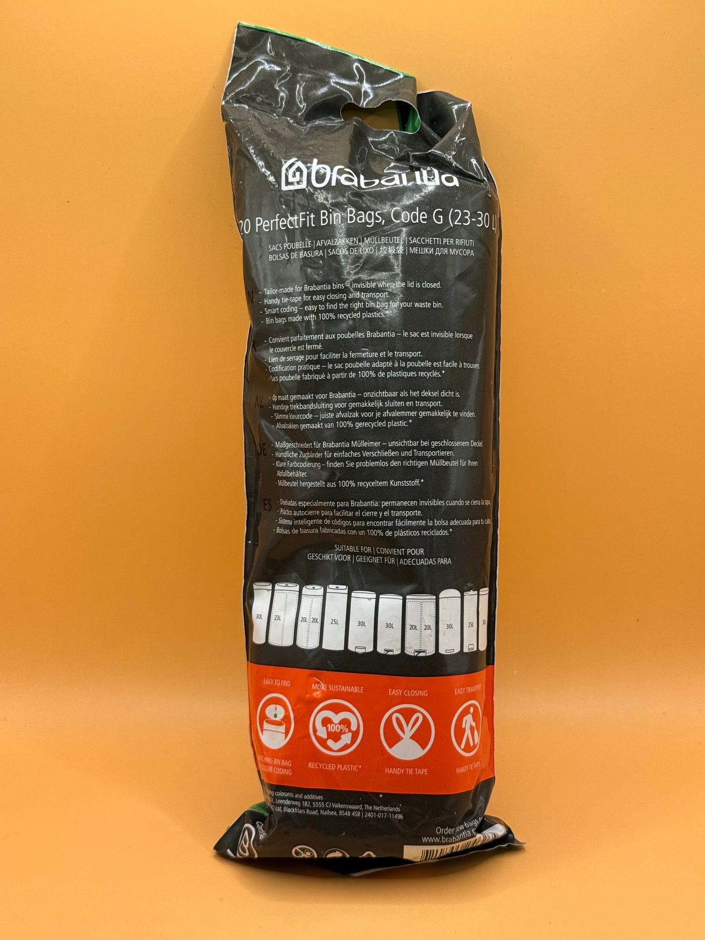 Brabantia PerfectFit Bin Bags — Code G, 20 Pack (23-30L)