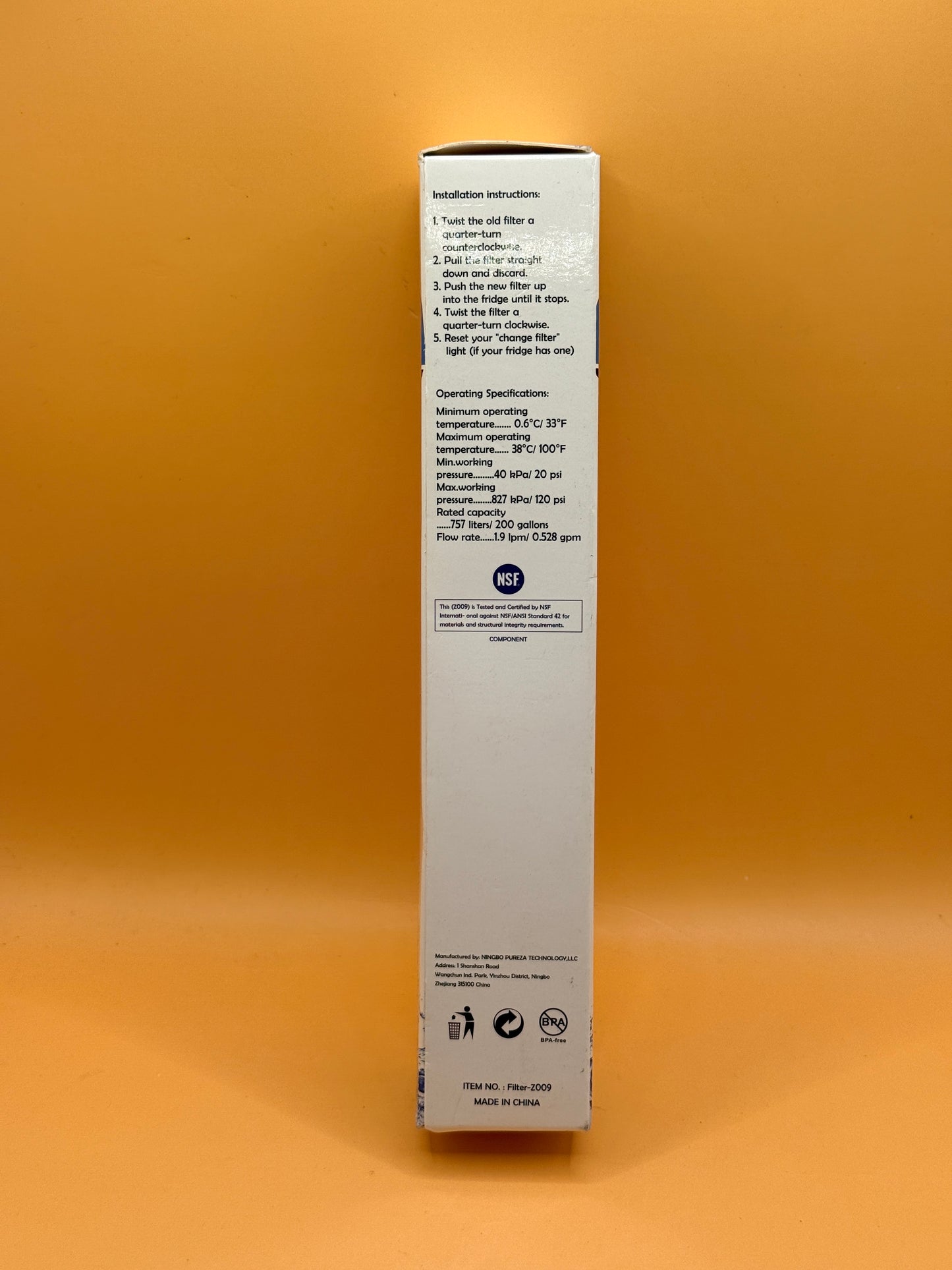Crystal Pure Refrigerator Replacement Filter - Model Z009