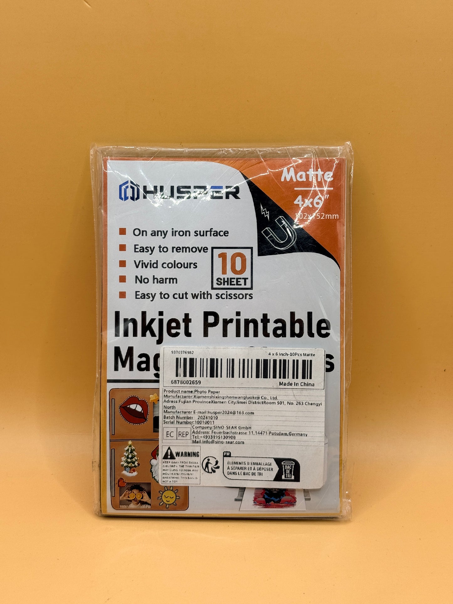 Husper Inkjet Printable Magnetic Photo Paper - 4x6" Matte, 10 Sheets