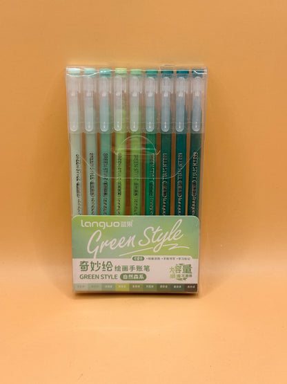 Languo Green Style Gel Pens - 0.6mm Fine Tip (9-Pack)
