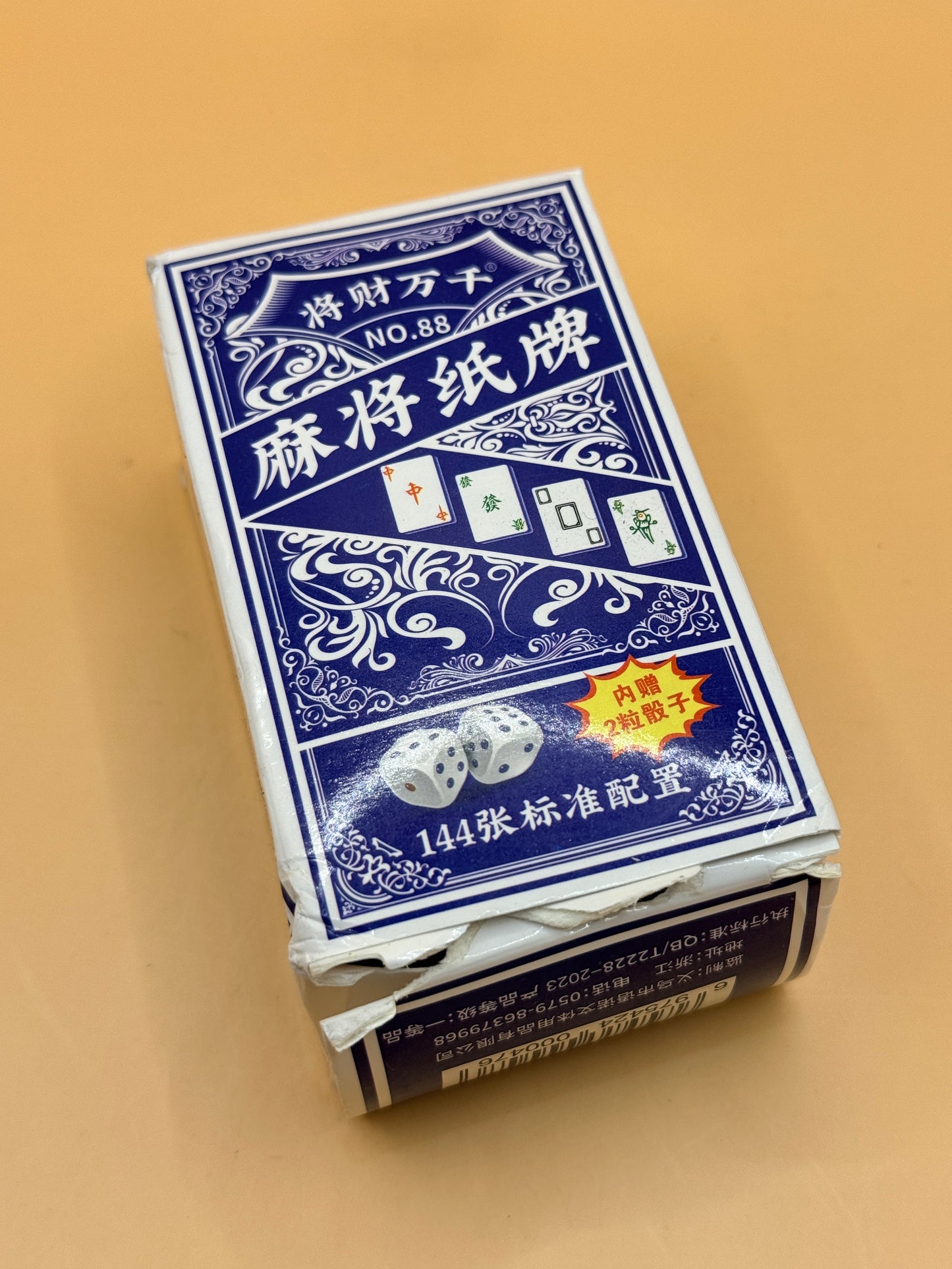 No.88 Mahjong Paper Playing Cards - 144 Card Set with Dice