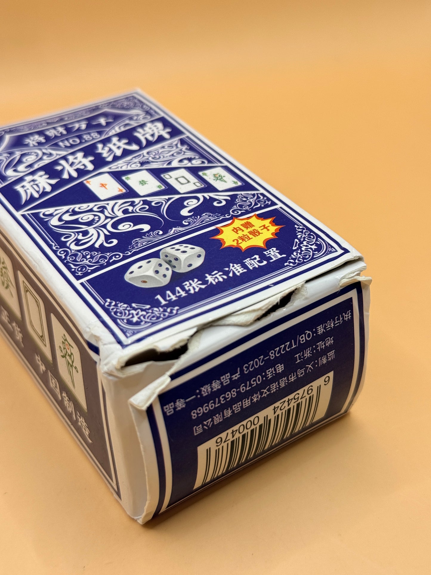 No.88 Mahjong Paper Playing Cards - 144 Card Set with Dice