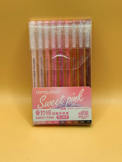 Languo Sweet Pink Gel Pens - 0.6mm Fine Tip (9-Pack)