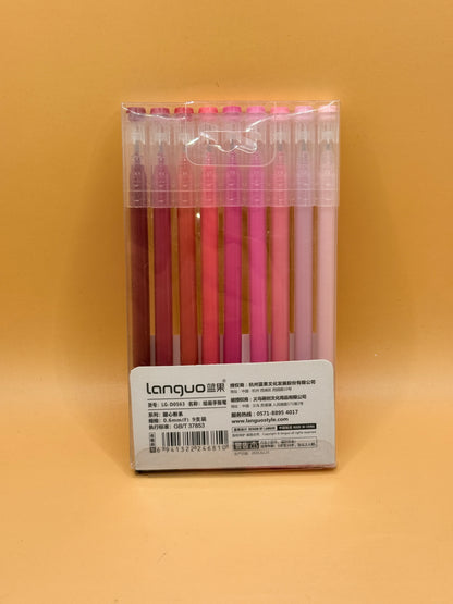 Languo Sweet Pink Gel Pens - 0.6mm Fine Tip (9-Pack)