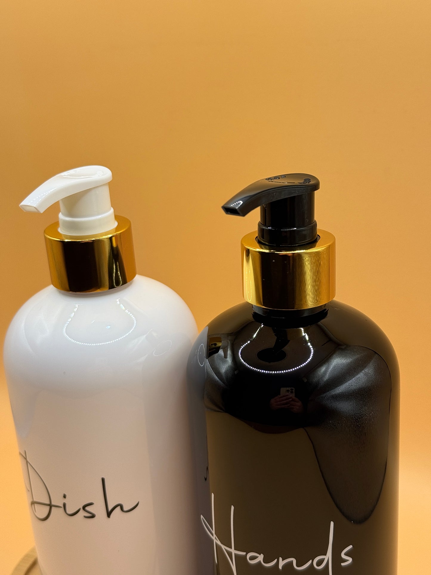 Black & White Dish Soap and Hand Soap Dispenser Set with Bamboo Tray