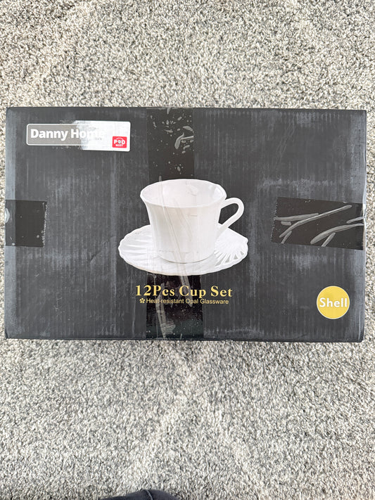 Danny Home 12-Piece Opal Glass Teacup & Saucer Set