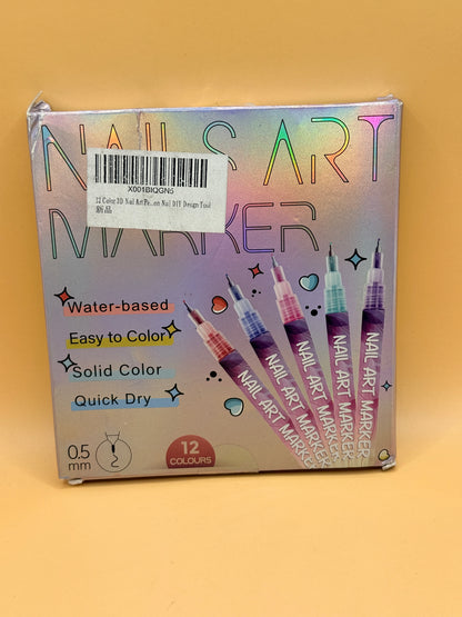 12 Colour Nail Art Marker Pen Set 0.5mm