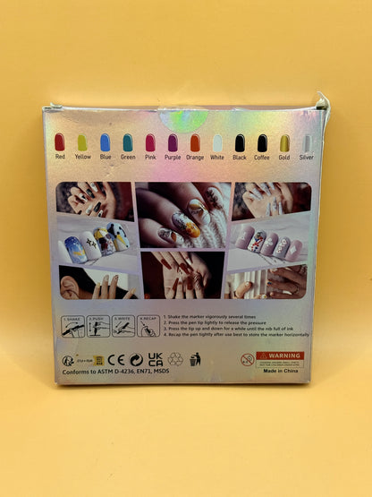 12 Colour Nail Art Marker Pen Set 0.5mm