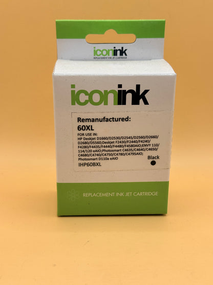 Icon Ink HP 60XL Black Remanufactured Ink Cartridge IHP60BXL