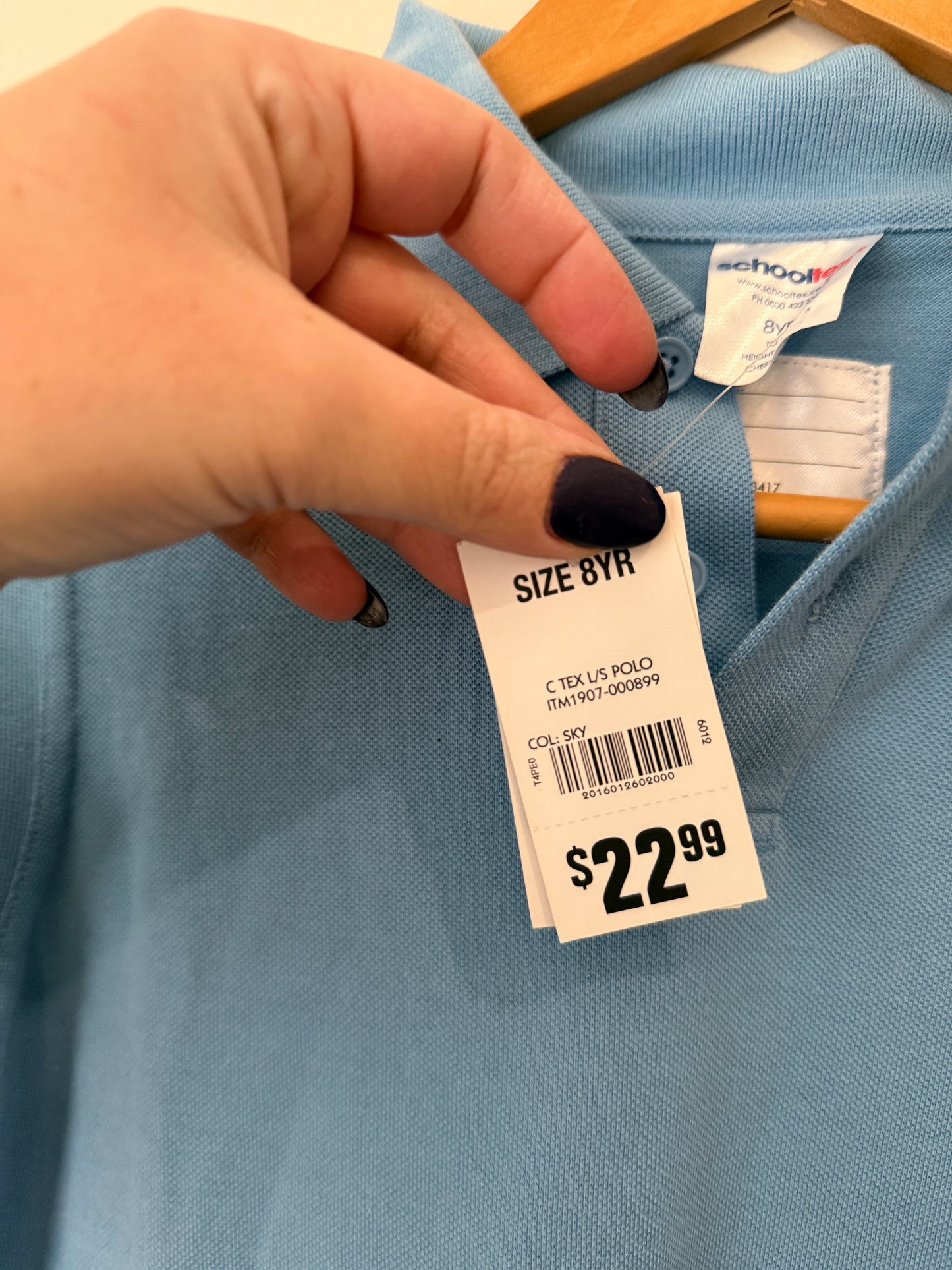 Schooltex Sky Blue Long Sleeve School Polo Shirt - Size 8yr