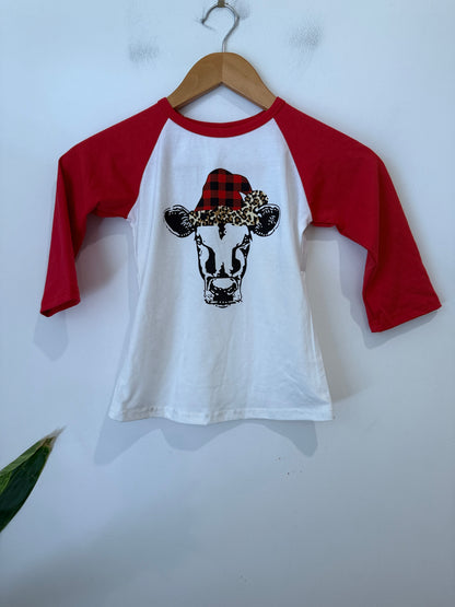 Cow Print Raglan Tee - Size 130 (approx. 6Y)