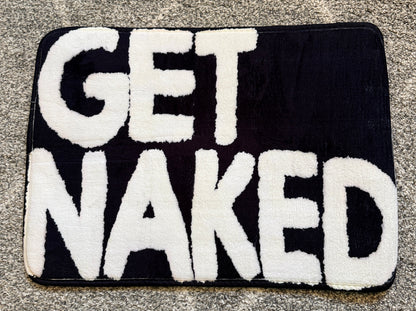 "Get Naked" Black & White Bath Mat - Approx 40cm x 57cm