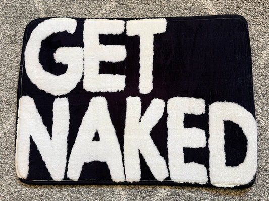 "Get Naked" Black & White Bath Mat - Approx 40cm x 57cm