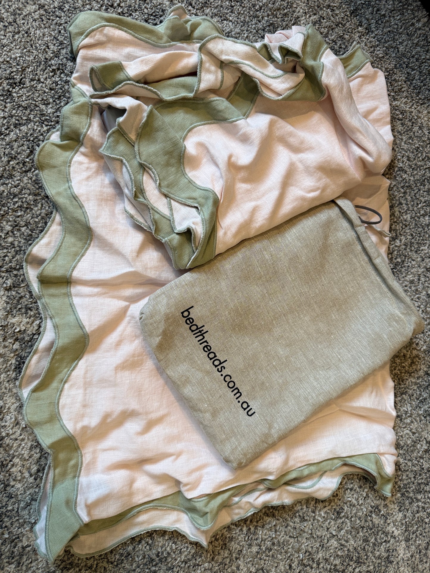 Bed Threads Pair 100% Flax Linen Scallop Trim Pillowcases