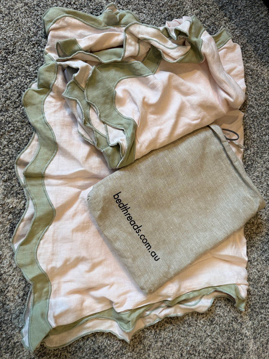 Bed Threads Pair 100% Flax Linen Scallop Trim Pillowcases