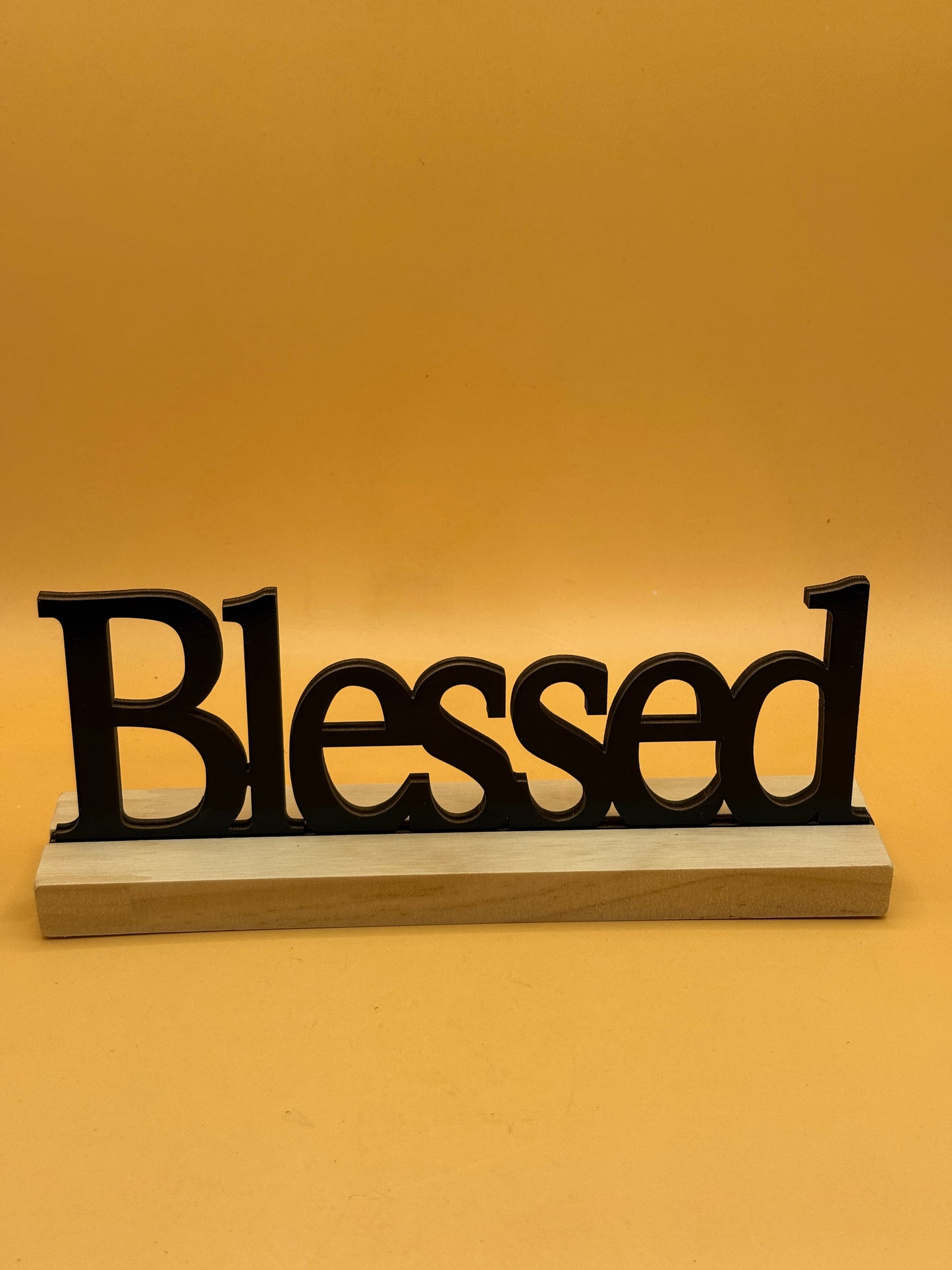 "Blessed" Wooden Word Sign on Base