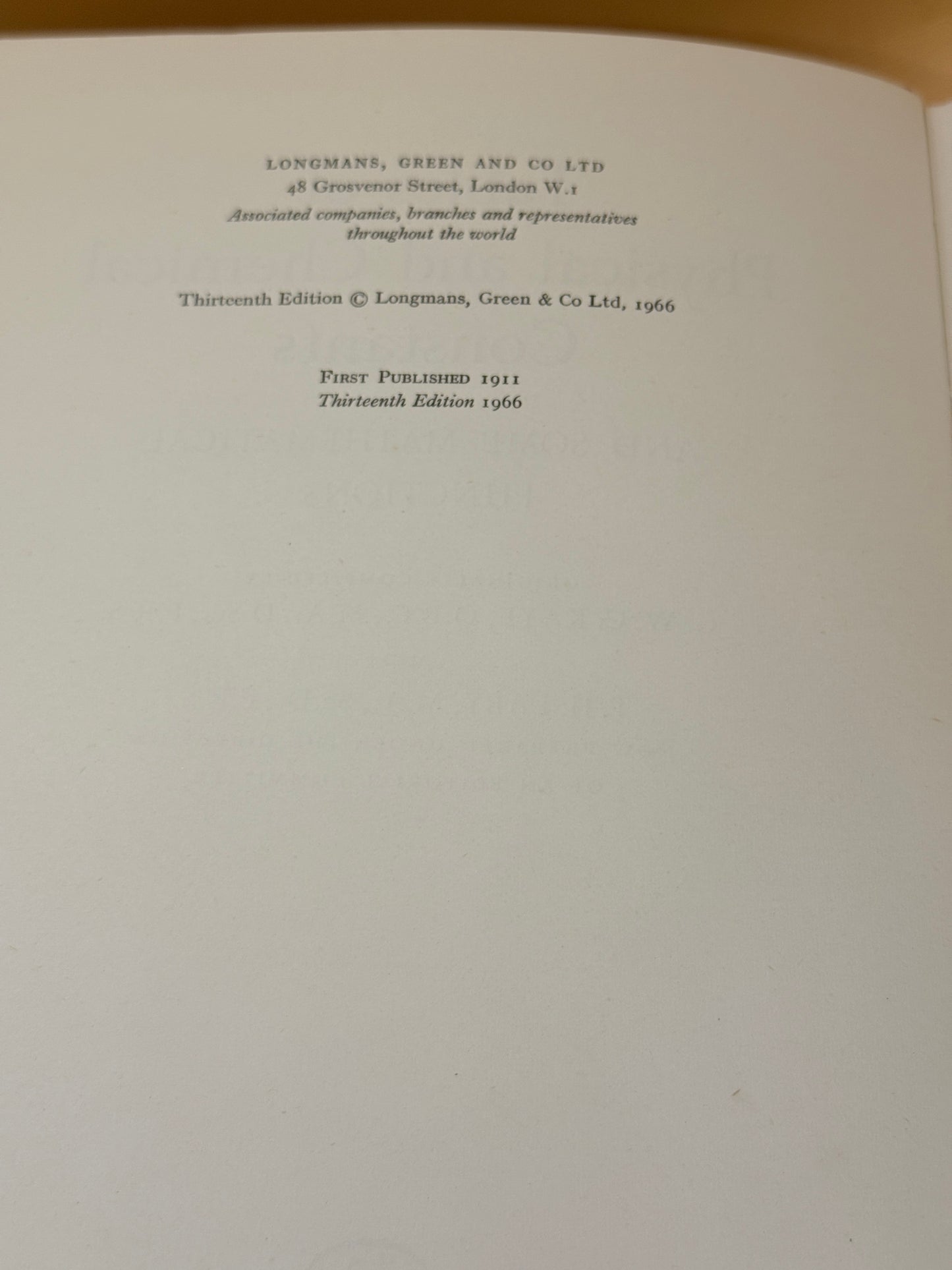 Tables of Physical & Chemical Constants by G. W. C. Kaye & T. H. Laby 13th Edition 1966