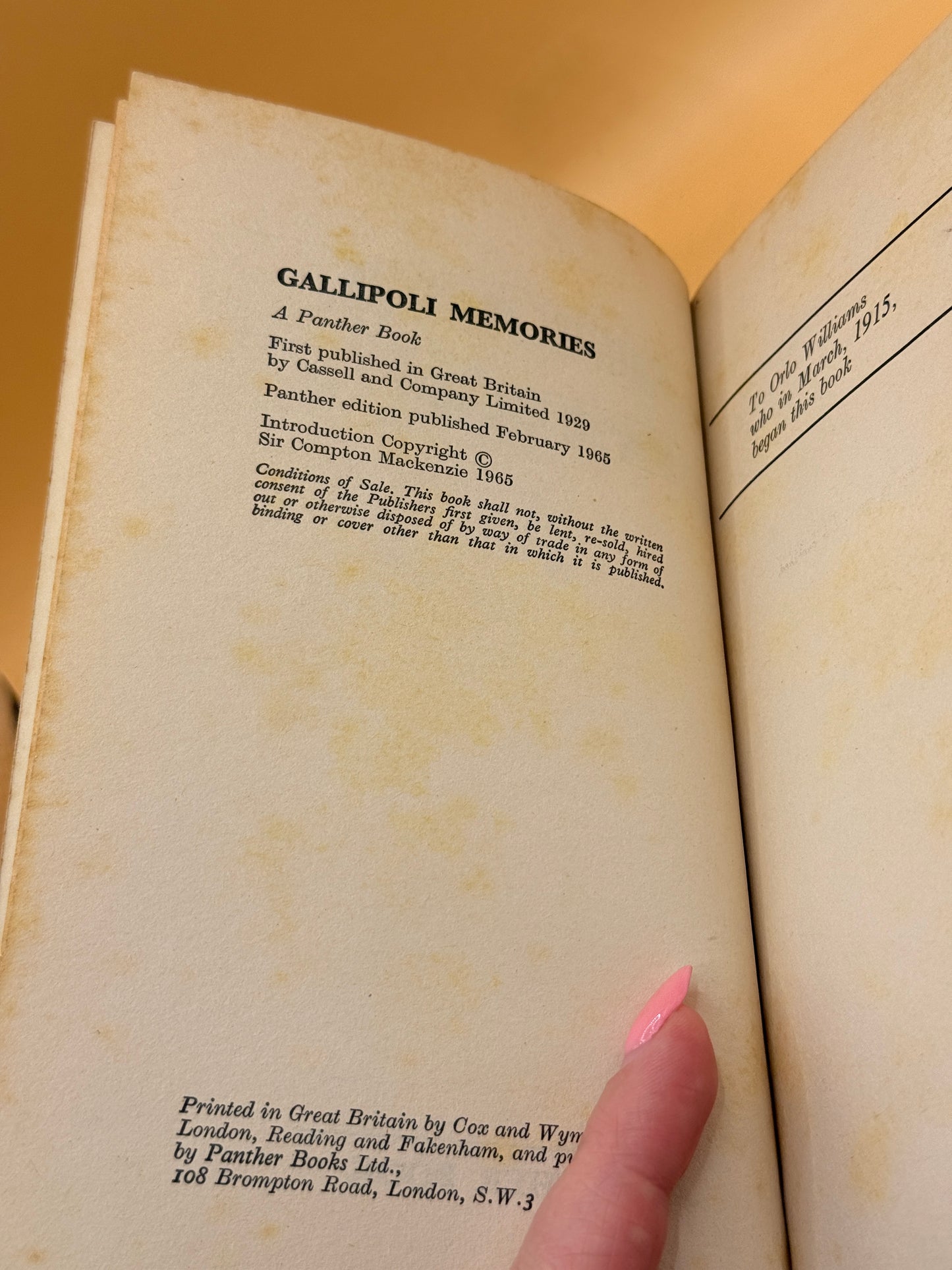 Gallipoli Memories by Compton Mackenzie (Panther Ed 1965)