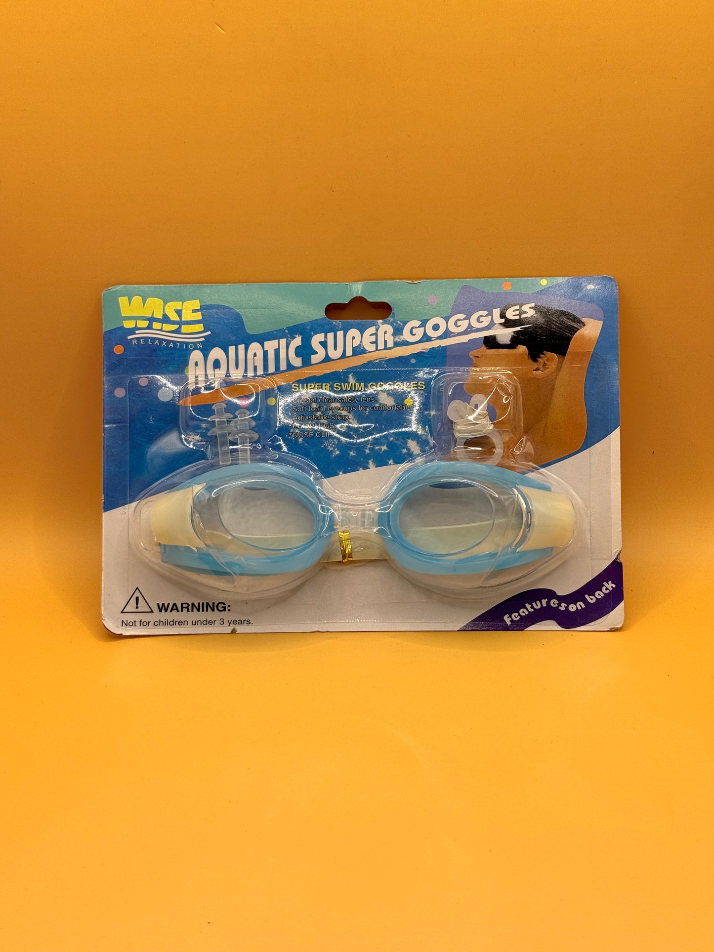 WSE Aquatic Super Goggles with Ear Plugs & Nose Clip - Blue and White