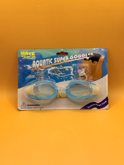 WSE Aquatic Super Goggles with Ear Plugs & Nose Clip - Blue and White