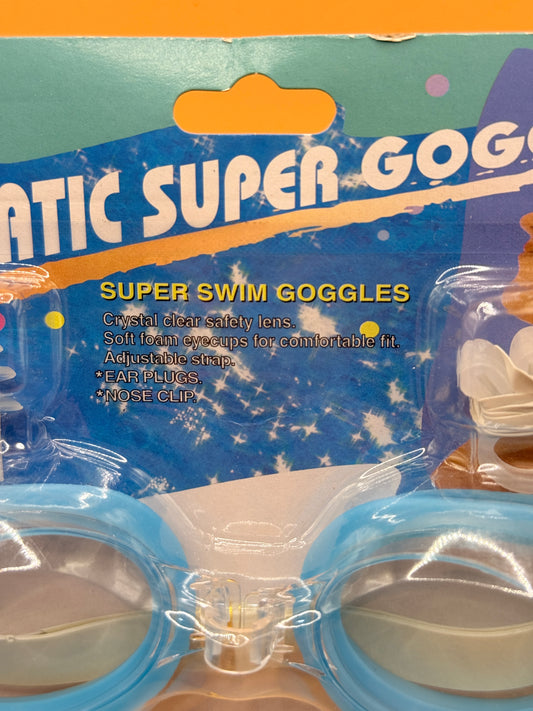 WSE Aquatic Super Goggles with Ear Plugs & Nose Clip - Blue and White