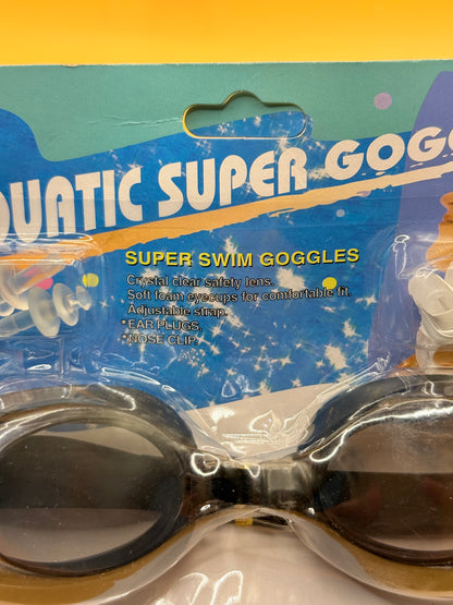 WSE Aquatic Super Goggles with Ear Plugs & Nose Clip – Black