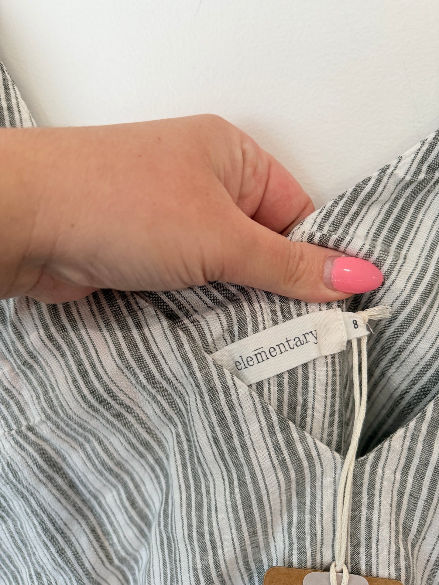 Elementary Anchor Tiered Linen Blend Dress – Sage Stripe Size 8