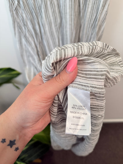 Elementary Anchor Tiered Linen Blend Dress – Sage Stripe Size 8