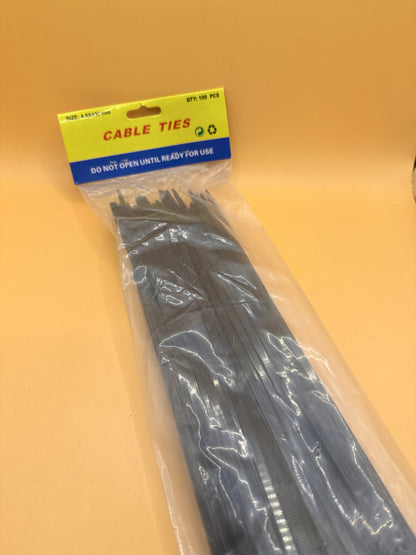 Black Nylon Cable Ties – 4.8 x 430mm, Pack of 100