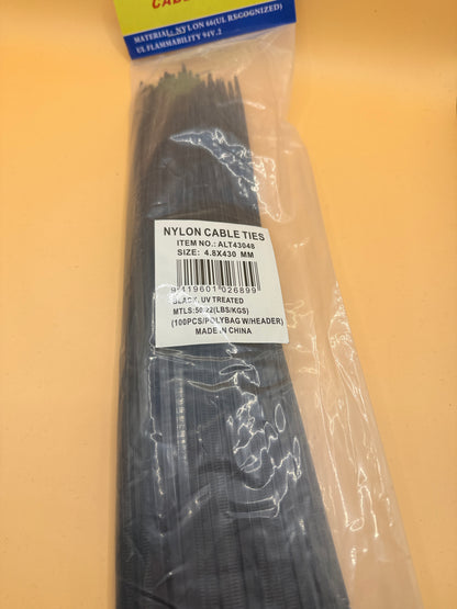 Black Nylon Cable Ties – 4.8 x 430mm, Pack of 100