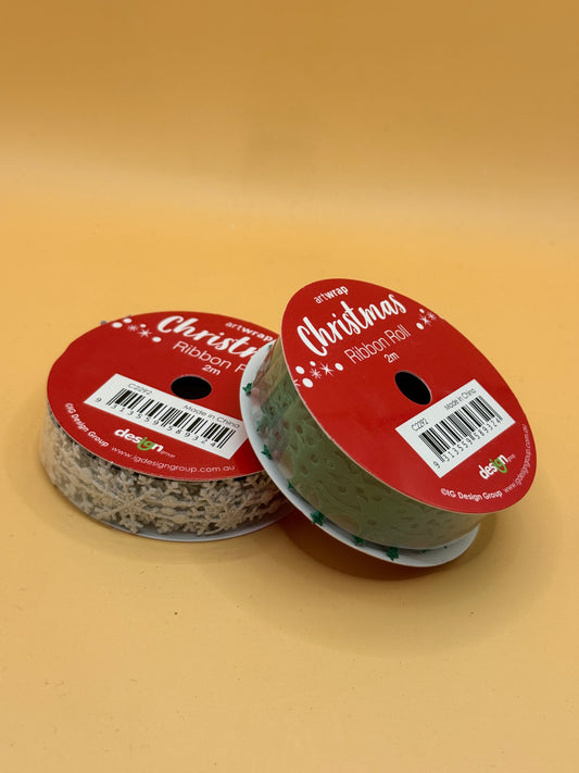 Artwrap Christmas Ribbon Rolls – Snowflake & Tree Cutout, 2m (Set of 2)