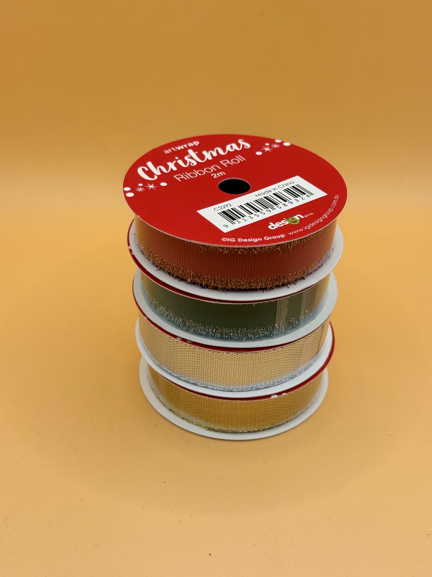 Artwrap Christmas Ribbon Rolls – Red, Green, Silver & Gold, 2m (Set of 4)